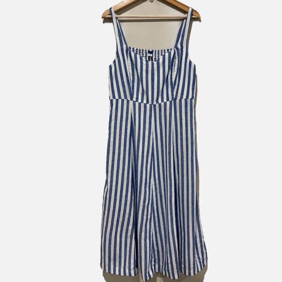 OLD NAVY Fit & Flare Linen-Blend Midi Dress Striped Coastal Preppy Size Large - Picture 2 of 12